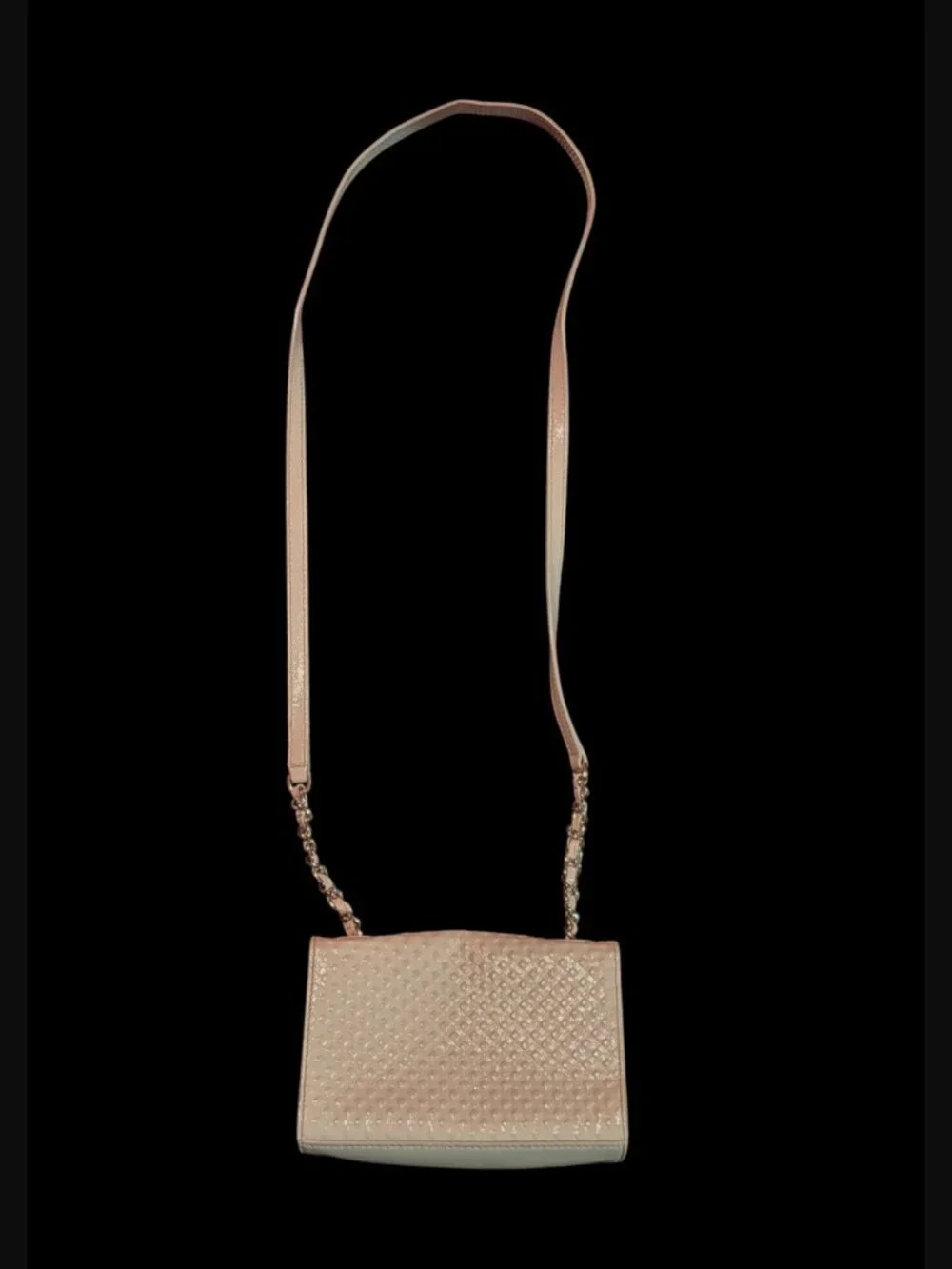 Tory Burch Marion Embossed Diamond Pattern Pink Patent Leather Gold Hardware